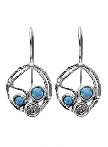925 Sterling Silver Elegant With 2 Created Opals And Spiral Design Earrings
