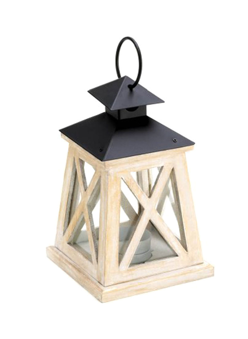Wooden Candle Lantern Beige/Black 8x5x5inch