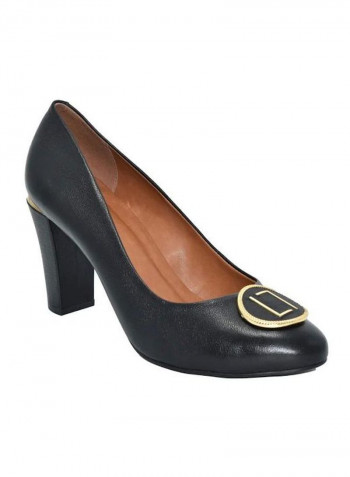 Metal Logo Embroidered Pumps Black/Gold