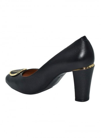 Metal Logo Embroidered Pumps Black/Gold