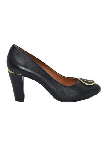 Metal Logo Embroidered Pumps Black/Gold