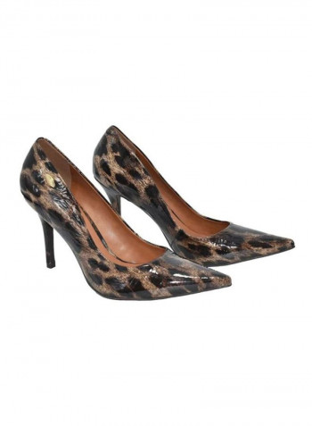 Tiger Printed Pointed Toe Pumps Black/Brown
