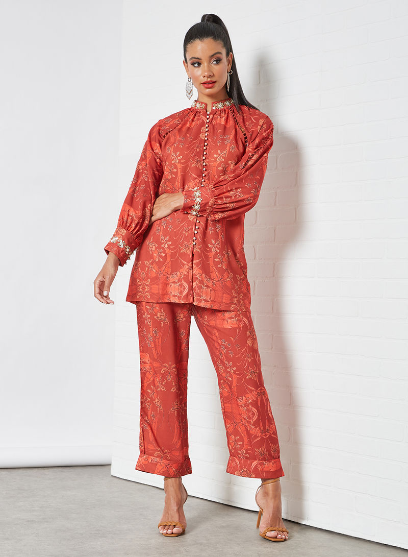 Floral Co-ord Pant Set Red