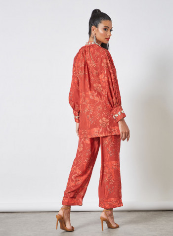 Floral Co-ord Pant Set Red