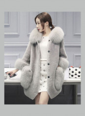 Long Artificial Hair Buttons Woolen Overcoat رمادي تقييمات Long Artificial Hair Buttons Woolen Overcoat رمادي