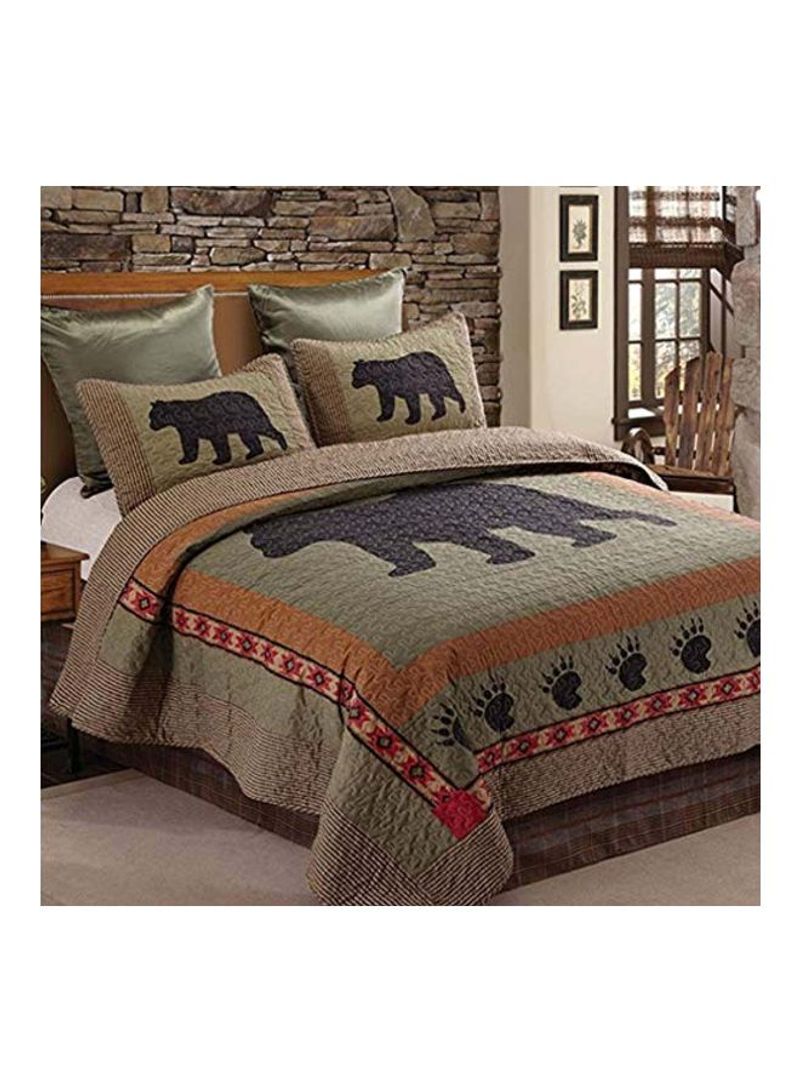 3-Piece Quilt Set Polyester Grey/Green King