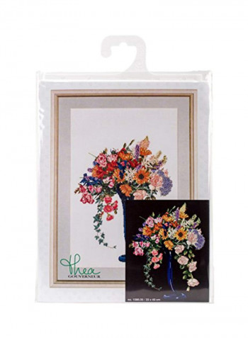 18-Piece Summer On Aida Cross Stitch Kit Blue/Beige/Pink