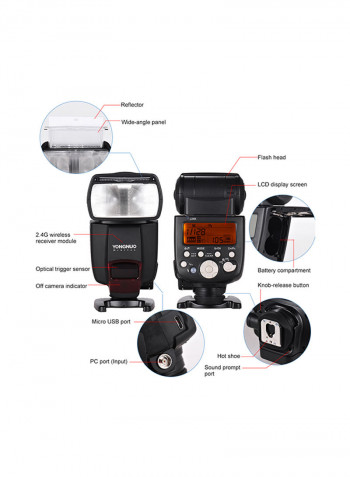 Wireless Master Slave Flash Speedlite GN58 Ultrafast Charging Recycle System Supports USB Firmware Upgrade Black/Orange/White
