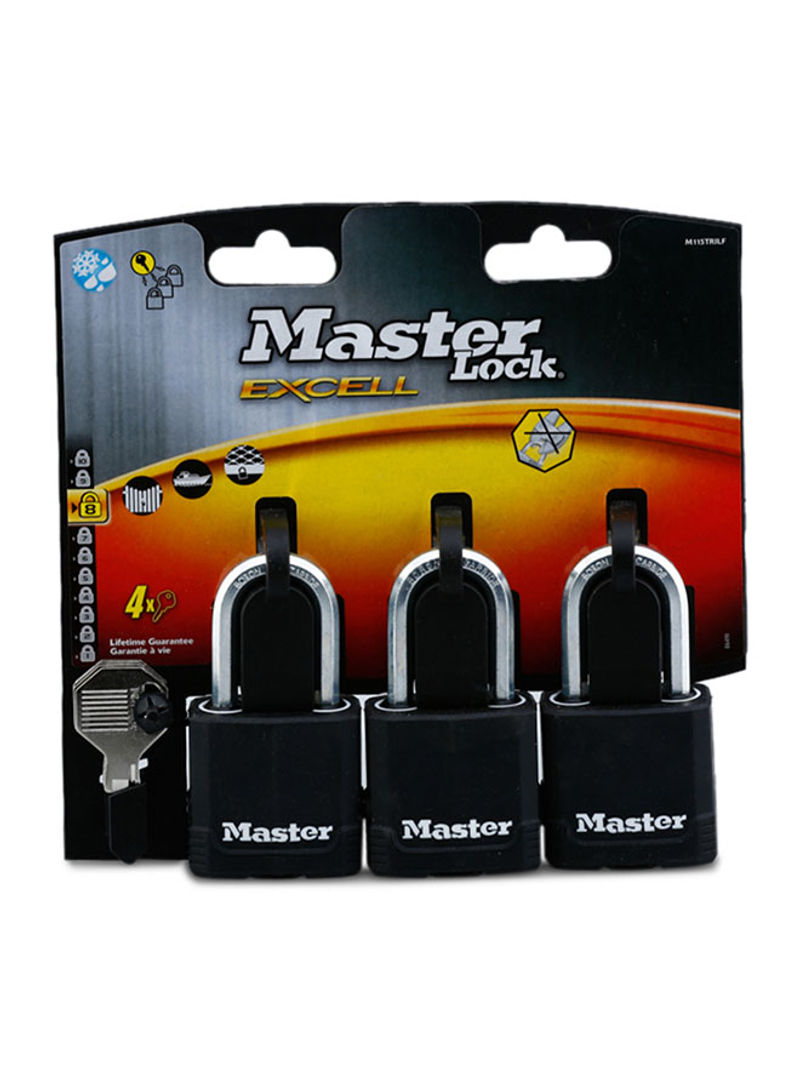3-Piece Excell Padlock With 4 Keys Black 49millimeter