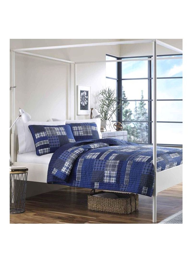 3-Piece Reversible Cotton Bedspread Set Blue/Grey/White King