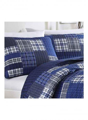 3-Piece Reversible Cotton Bedspread Set Blue/Grey/White King