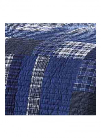 3-Piece Reversible Cotton Bedspread Set Blue/Grey/White King