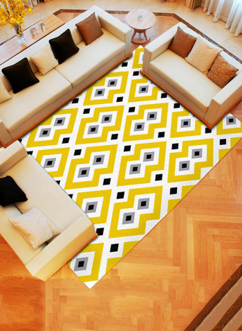 Antiskid Geometric Pattern Supple Floor Mat Mustard/Black 120x160centimeter