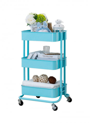 Moveable Organizer Cart Mobile Storage Shelves Basket Blue