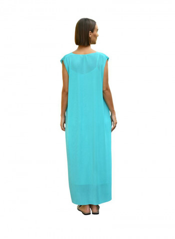 Casual Pleat short_sleeve maxi Dress Aqua