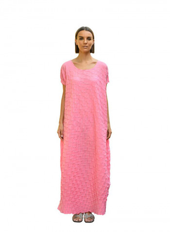 Casual Pleat short sleeve Dress Pink