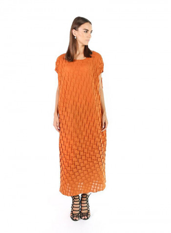 Casual Pleat short_sleeve maxi Dress Brown