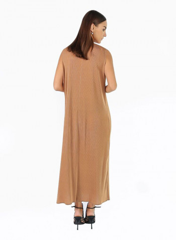 Casual Pleat short_sleeve maxi Dress Tan
