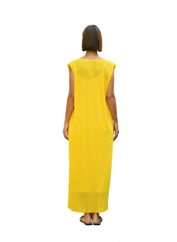 Casual Pleat short_sleeve maxi Dress Yellow