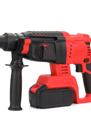 Multifunctional Impact Drill Electric Hammer With Two Batteries And Charger Black & Red 41.00 x 11.00 x 33.00cm