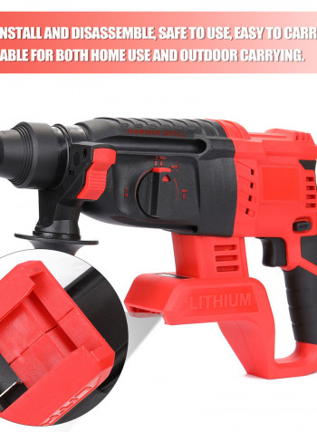 Multifunctional Impact Drill Electric Hammer With Two Batteries And Charger Black & Red 41.00 x 11.00 x 33.00cm