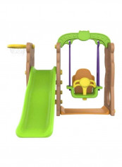 Indoor/Outdoor Bear Slide with Swing and Basketball 160x163x126cm