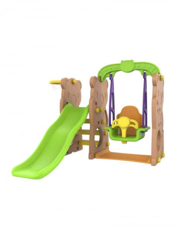 Indoor/Outdoor Bear Slide with Swing and Basketball 160x163x126cm
