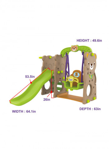 Indoor/Outdoor Bear Slide with Swing and Basketball 160x163x126cm