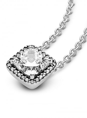 Sterling Silver Square Cubic Zirconia Pendant Necklace