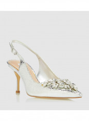 Classy Di Tiara Trim Sling Back Heeled Sandals Silver
