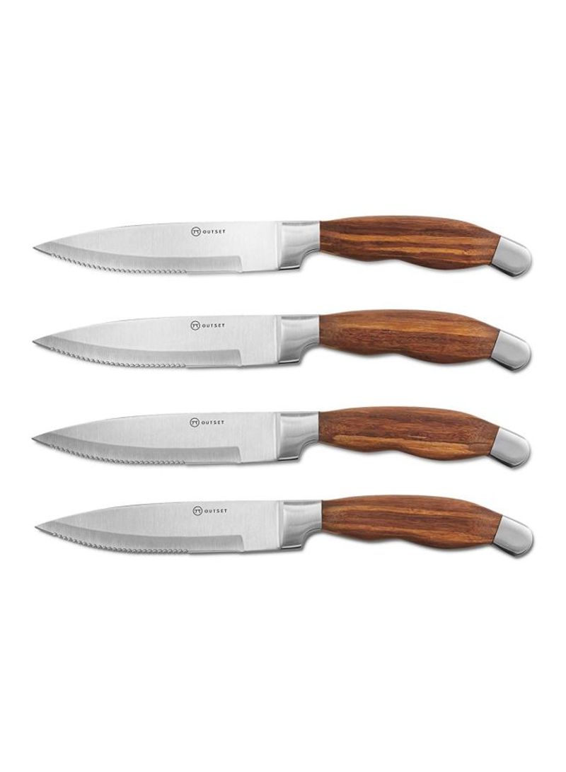 4-Piece Steak Knives Set Silver/Brown