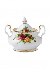 Old Country Roses Covered Sugar Bowl White/Green/Red 11.6x11.2x9.9inch