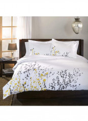 3-Piece Embroidered Elmwood Duvet Cover Set Grey/Beige King