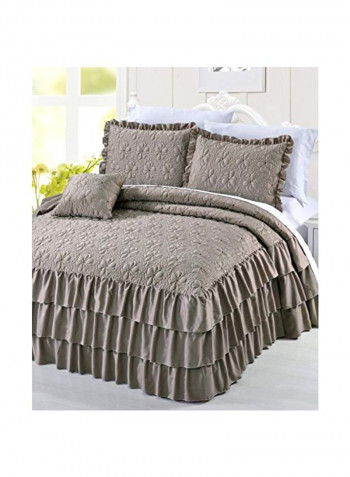 4-Piece Matte Satin Ruffle Quilted Bedspread Set Taupe