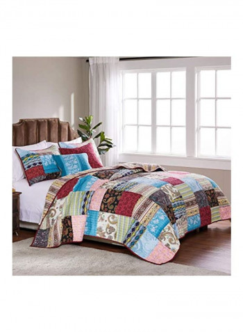 4-Piece Bohemian Printed Quilt Set Black/Blue/Red Twin