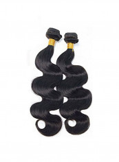 2-Piece Wavy Hair Extension Wig Bundle Black 22inch