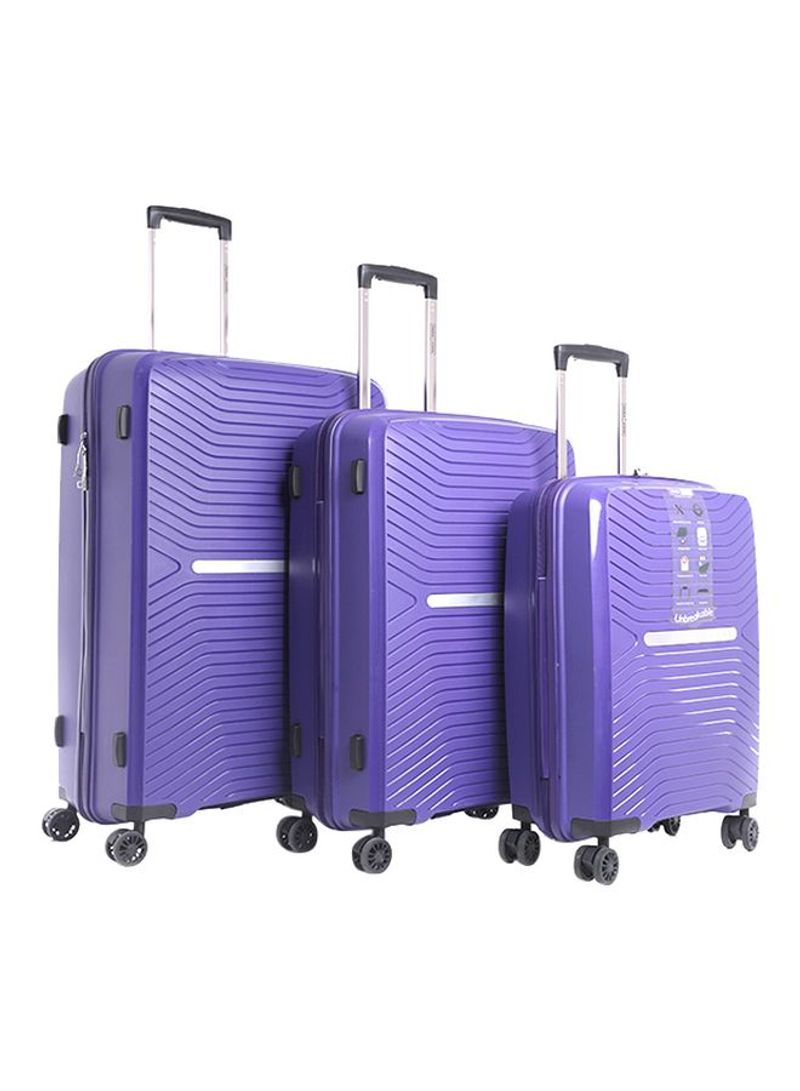 Hardside 3 Piece Luggage Trolley Set Purple