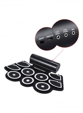 Portable Electronic Roll Up Drum Pad with Drumsticks Foot Pedals USB 3.5mm Audio Cable