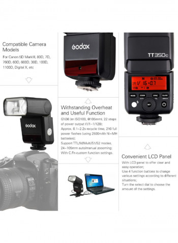 Thinklite TT350C Mini 2.4G Wireless TTL Camera Flash Master Black