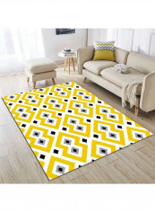 Geometric Pattern Printed Rectangle Rug Yellow/White/Grey 140x200cm