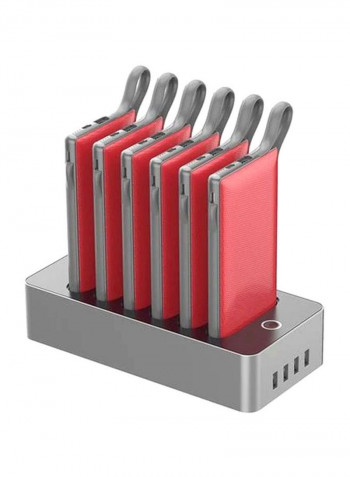 10000 mAh 6 Charging Slot Power Bank Station Red/Grey