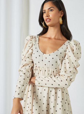 All-Over Dot Print Dress Cream