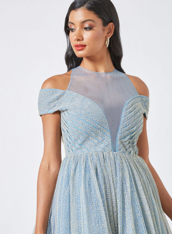 Cold Shoulder Layered Midi Dress Blue