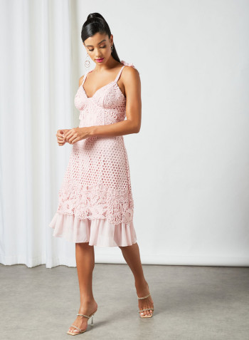 Corset Bodice Crochet Dress Pink