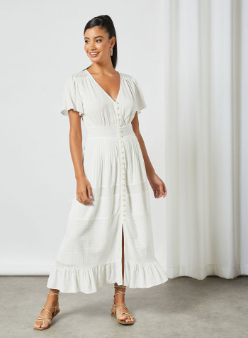 Ruffled Hem Midi Dress White