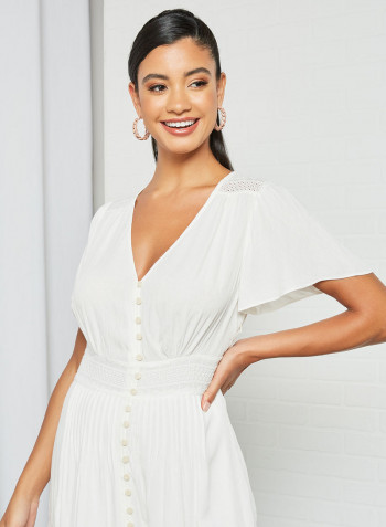Ruffled Hem Midi Dress White
