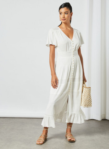 Ruffled Hem Midi Dress White
