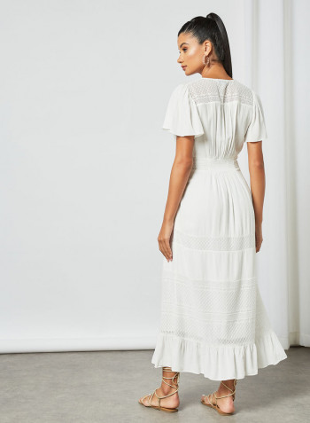 Ruffled Hem Midi Dress White