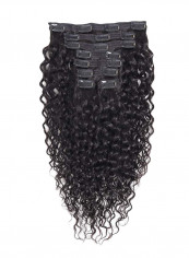 8-Piece Water Wave Curly Clip-in Human Hair Extension Black 18inch
