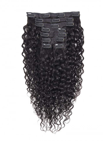 8-Piece Water Wave Curly Clip-in Human Hair Extension Black 18inch